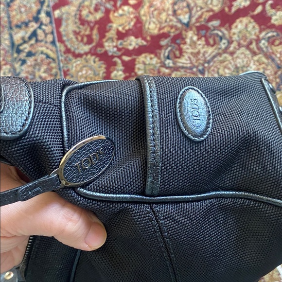 TOD’s Mickey Medium Black Nylon Shoulder Bag Genuine Leather Trim Made In Italy - Picture 8 of 11